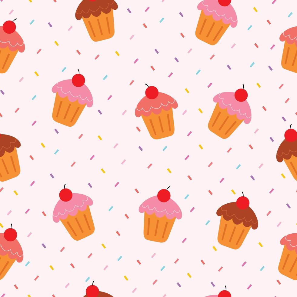 vector cupcake patrón fondo transparente dibujado a mano en estilo de dibujos animados uso para impresión, papel tapiz, fiesta, cumpleaños