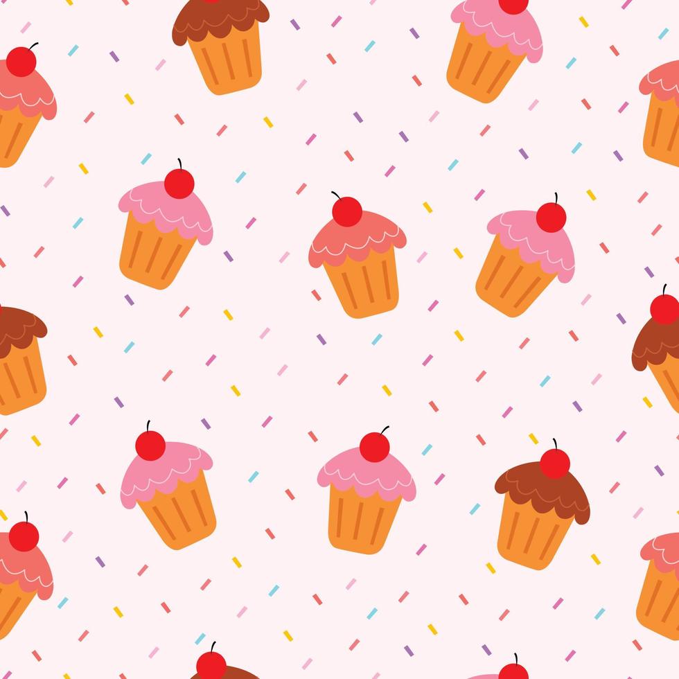 Vector cupcake pattern Seamless background hand drawn in cartoon style Use for print, wallpaper, party, birthday