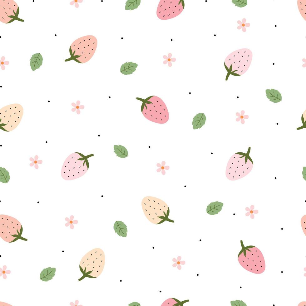 Strawberry seamless pattern Hand drawn fruit background in cartoon style used for print, wallpaper, textile vector illustration