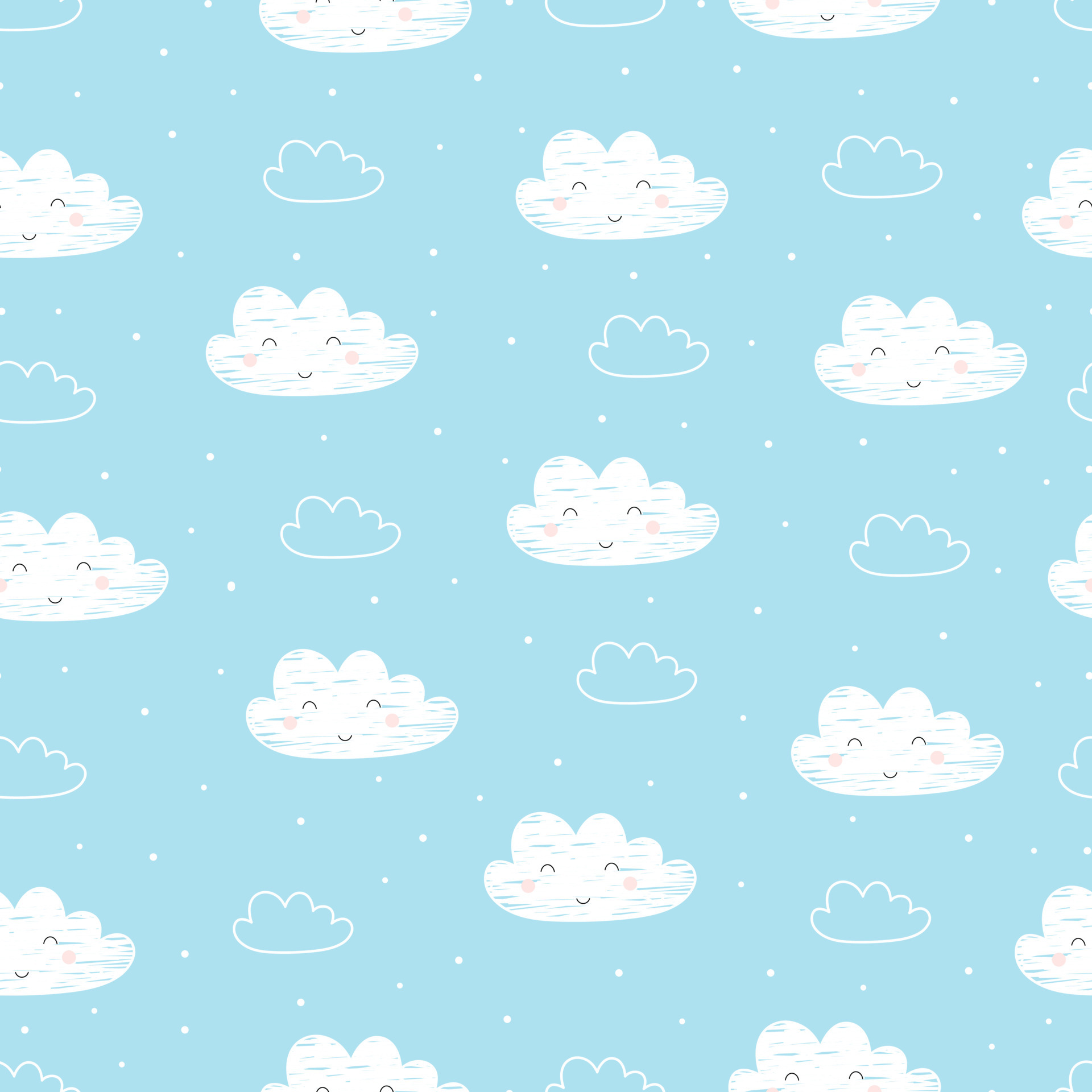 Seamless pattern The sky background with white cloud with a smile Cute ...