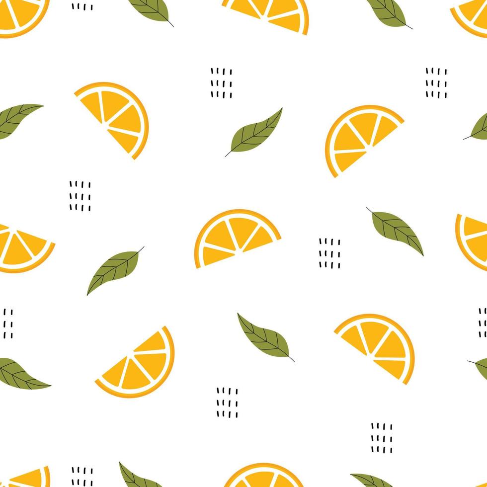 Orange slices pattern vector Seamless texture, hand-drawn designs, used for print, wallpaper, decoration, textiles. Vector illustration on white background