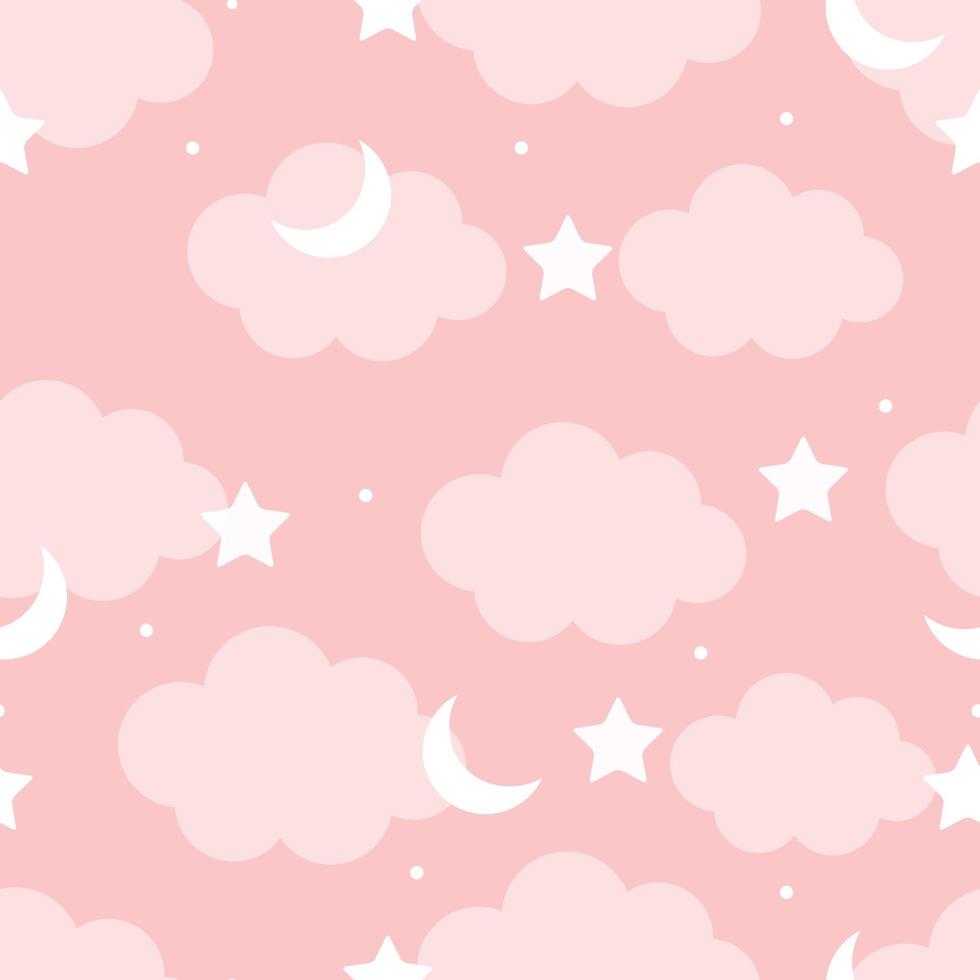 Nube de patrones sin fisuras y estrella en el fondo rosa Uso de diseño de estilo de dibujos animados lindo para tela, textil, ilustración de vector de publicación