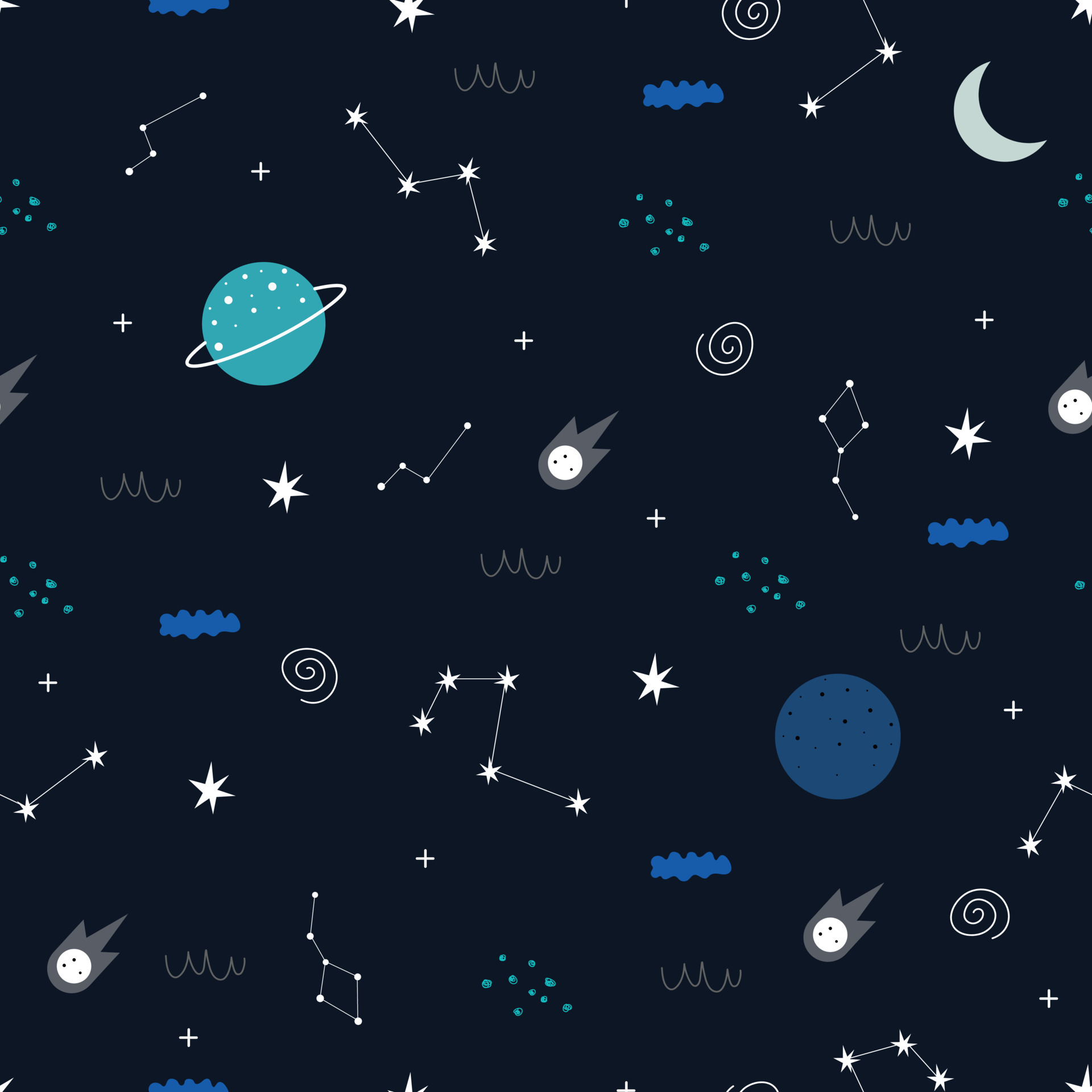 Seamless pattern Space and stars background Hand drawn design in cartoon  style Used for printing, wallpaper, textile, vector illustration 4552779  Vector Art at Vecteezy