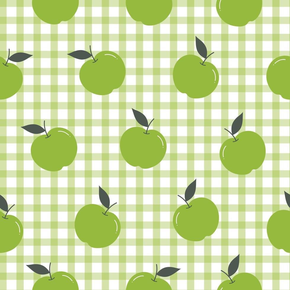 Green apple background Seamless pattern The pattern is randomly scattered and has a square grid as wallpaper.  vector illustration