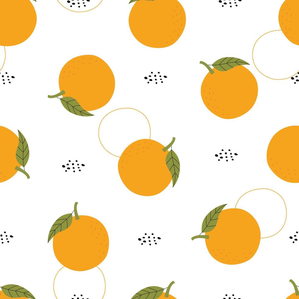 Orange fruit pattern vector Seamless texture, hand-drawn designs, used for print, wallpaper, decoration, textiles. Vector illustration on white background