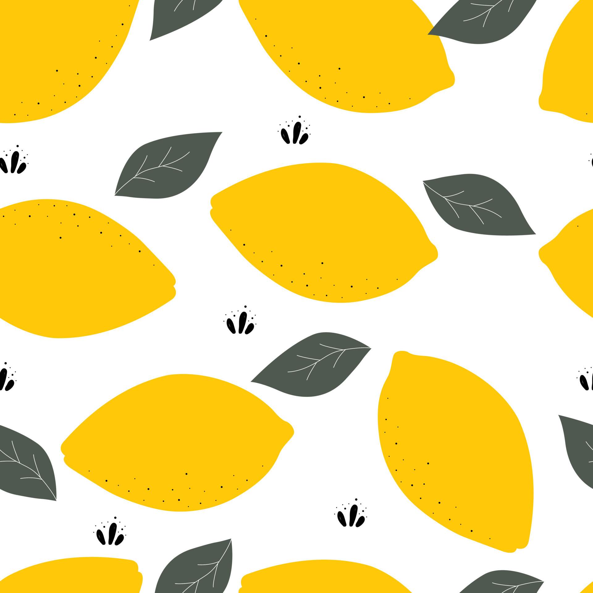 Seamless pattern Yellow lemon fruit background with green leaves Used ...