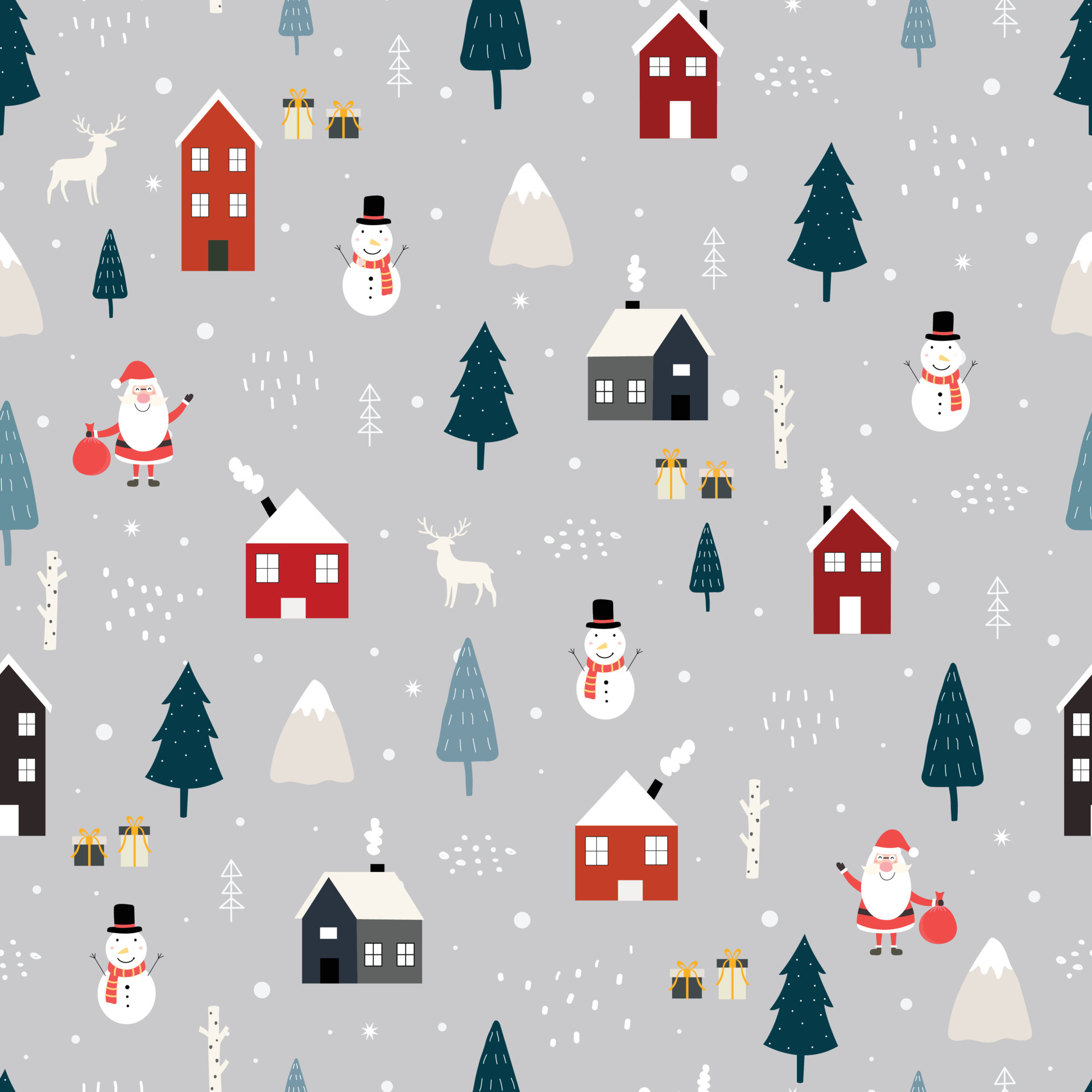 Seamless pattern Christmas background has Santa claus with house in snow  and christmas tree Hand drawn design in cartoon style, use for print,  celebration wallpaper, textile. Vector illustration 4552816 Vector Art at