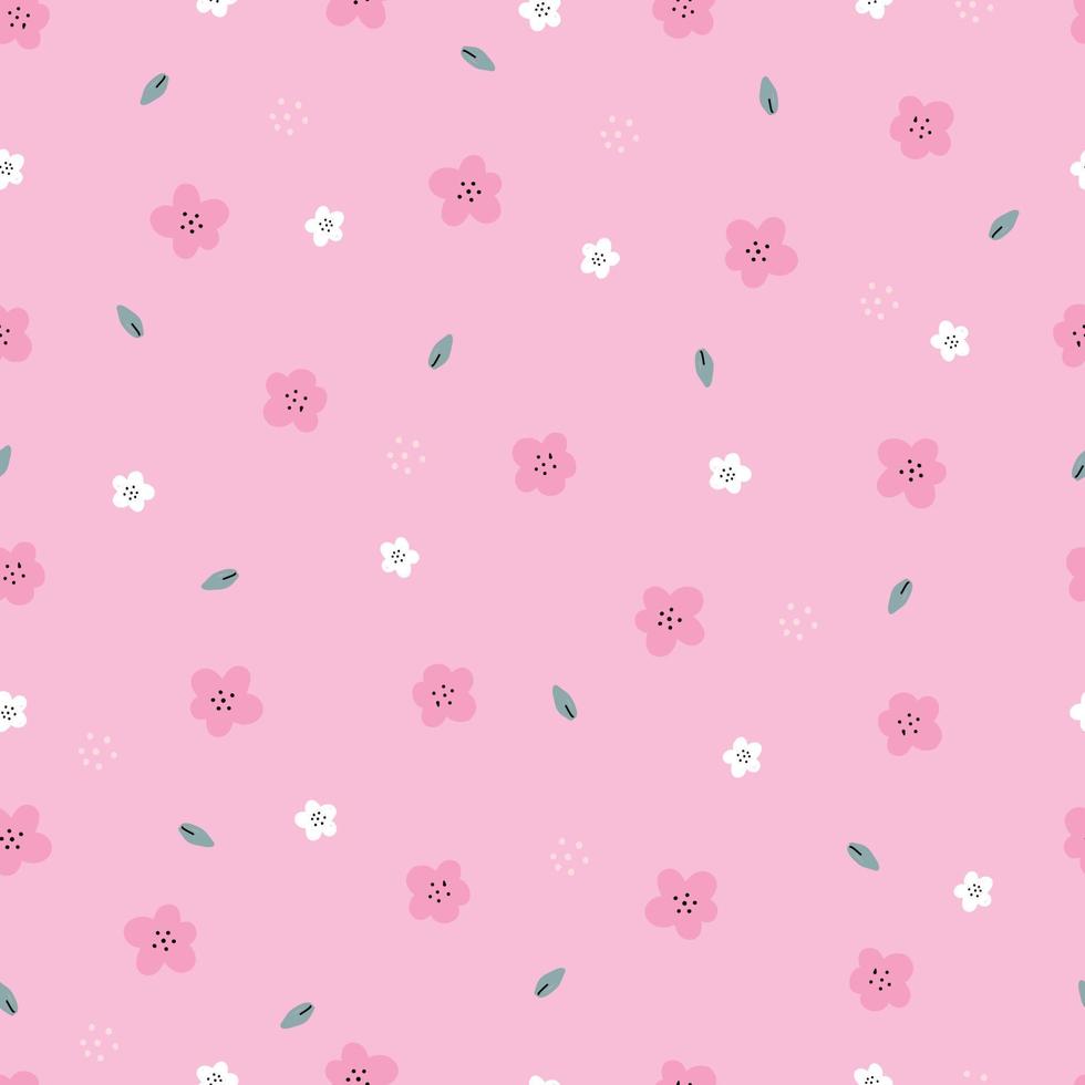 Flower background seamless pattern Hand drawn in cartoon style used for print, wallpaper, fabric, textile. Vector illustration