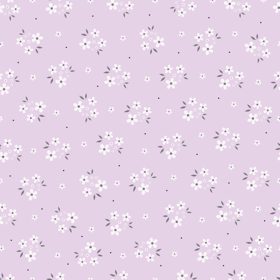 Beautiful seamless patterns Small white flowers randomly placed on a pink background Hand drawn design used for fabric, textiles, publications, gift wrapping. Vector illustration