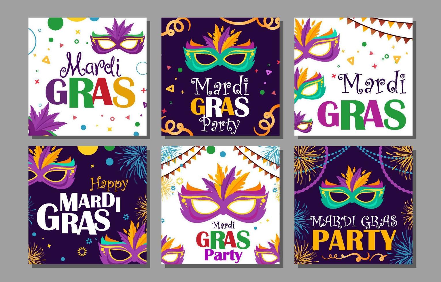 Mardi Gras con máscara, publicación en redes sociales. vector