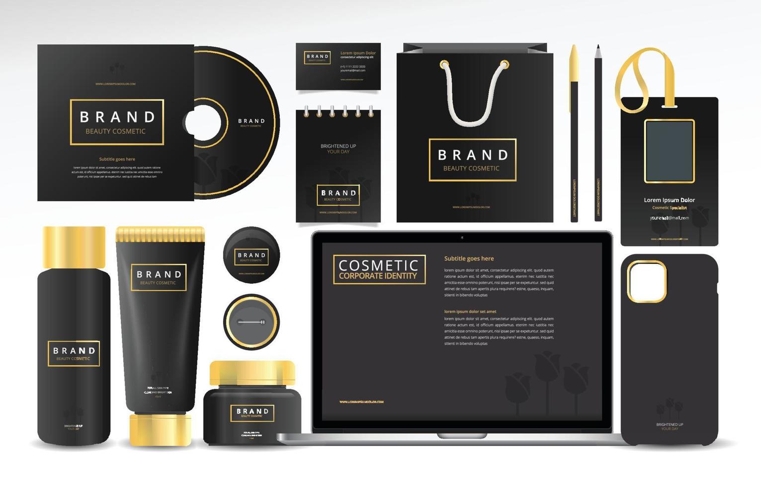 Stationery Set Template Kit in Black and Gold vector