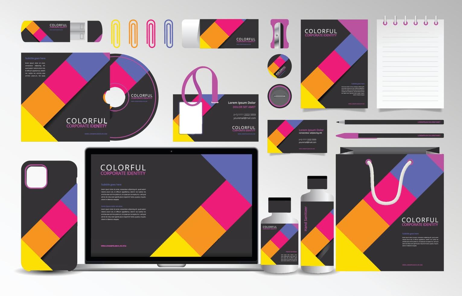 Stationery Set Template Kit in Colorful Theme vector