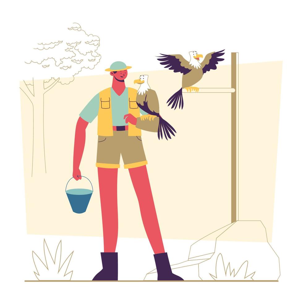 Zoo Worker With Birds Concept vector