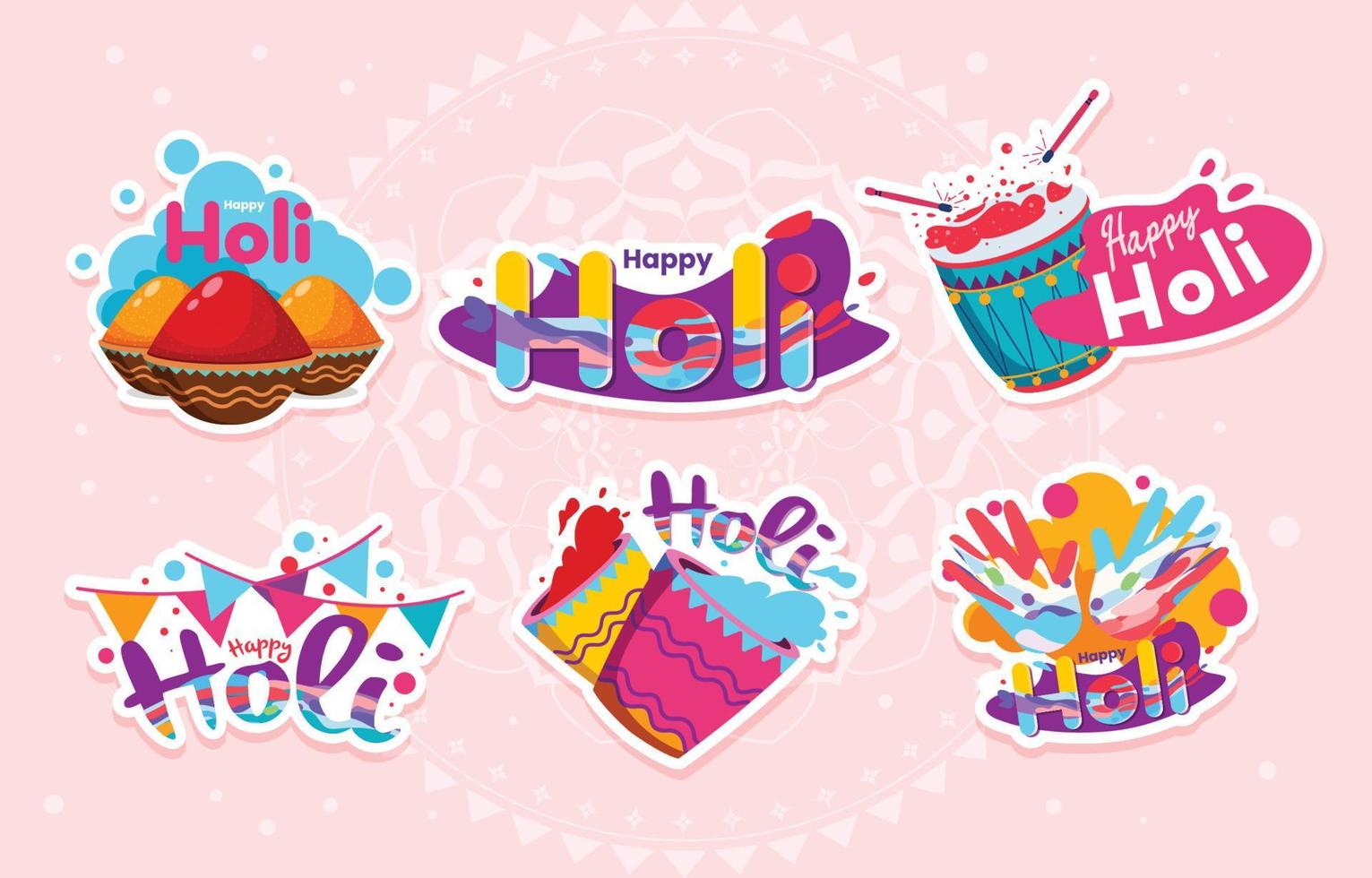 Happy Holi Sticker Template vector