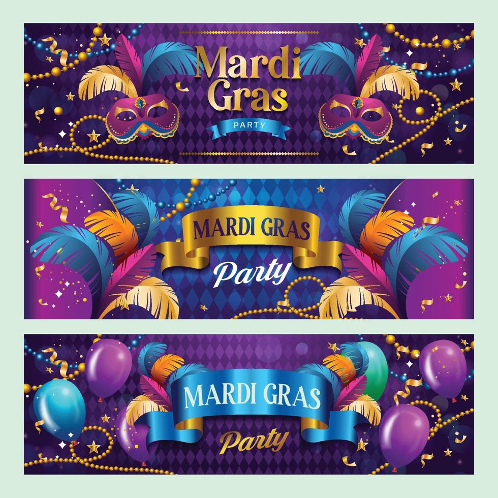 Mardi Gras Banner with Carnival Masks vector