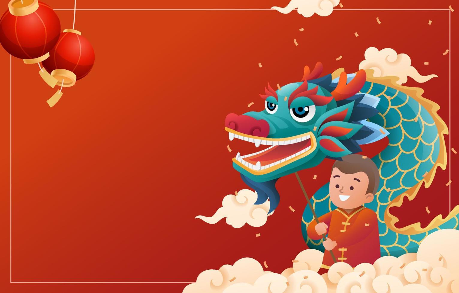 año nuevo chino con fondo de danza del dragón vector