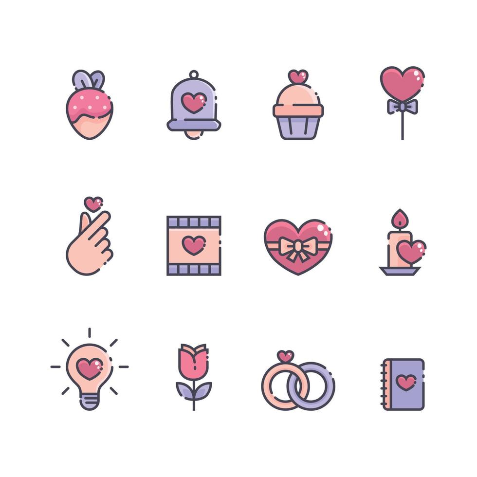 conjunto de lindo icono de san valentín vector