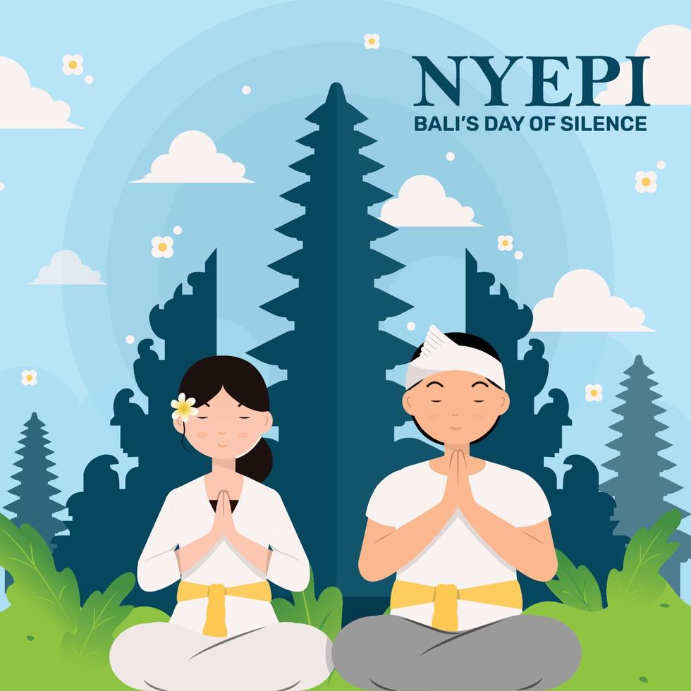 People Doing Meditation to Celebrating Nyepi vector