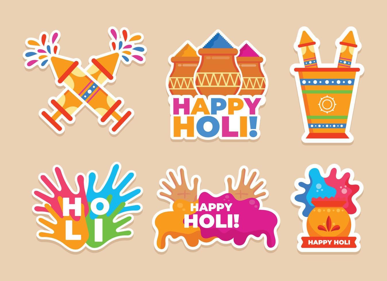 Holi Festival Sticker Pack vector