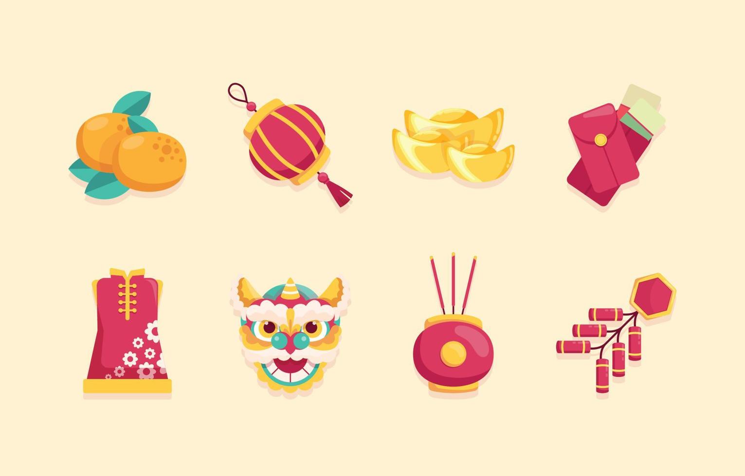Chinese New Year Cute Icon Set vector
