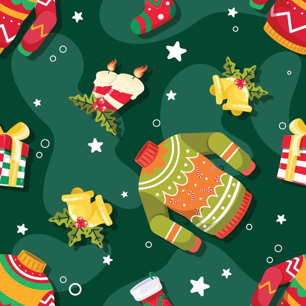 Cute Christmas Items Seamless Pattern Theme vector