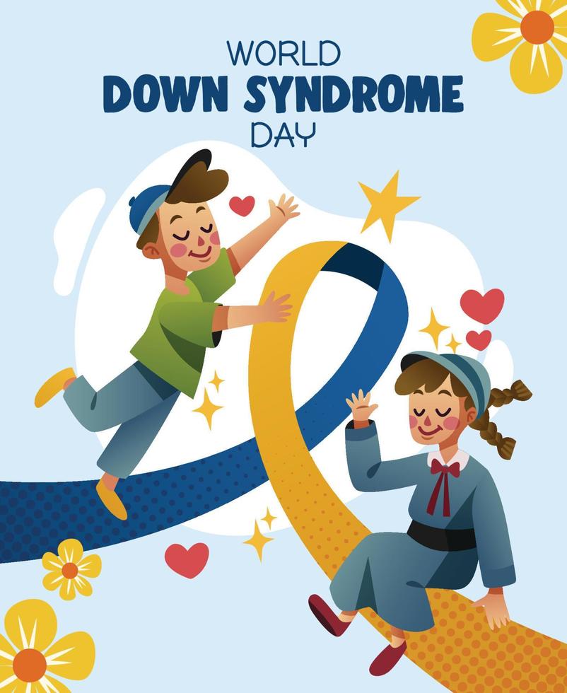 un niño y una niña celebran el día mundial del síndrome de down vector