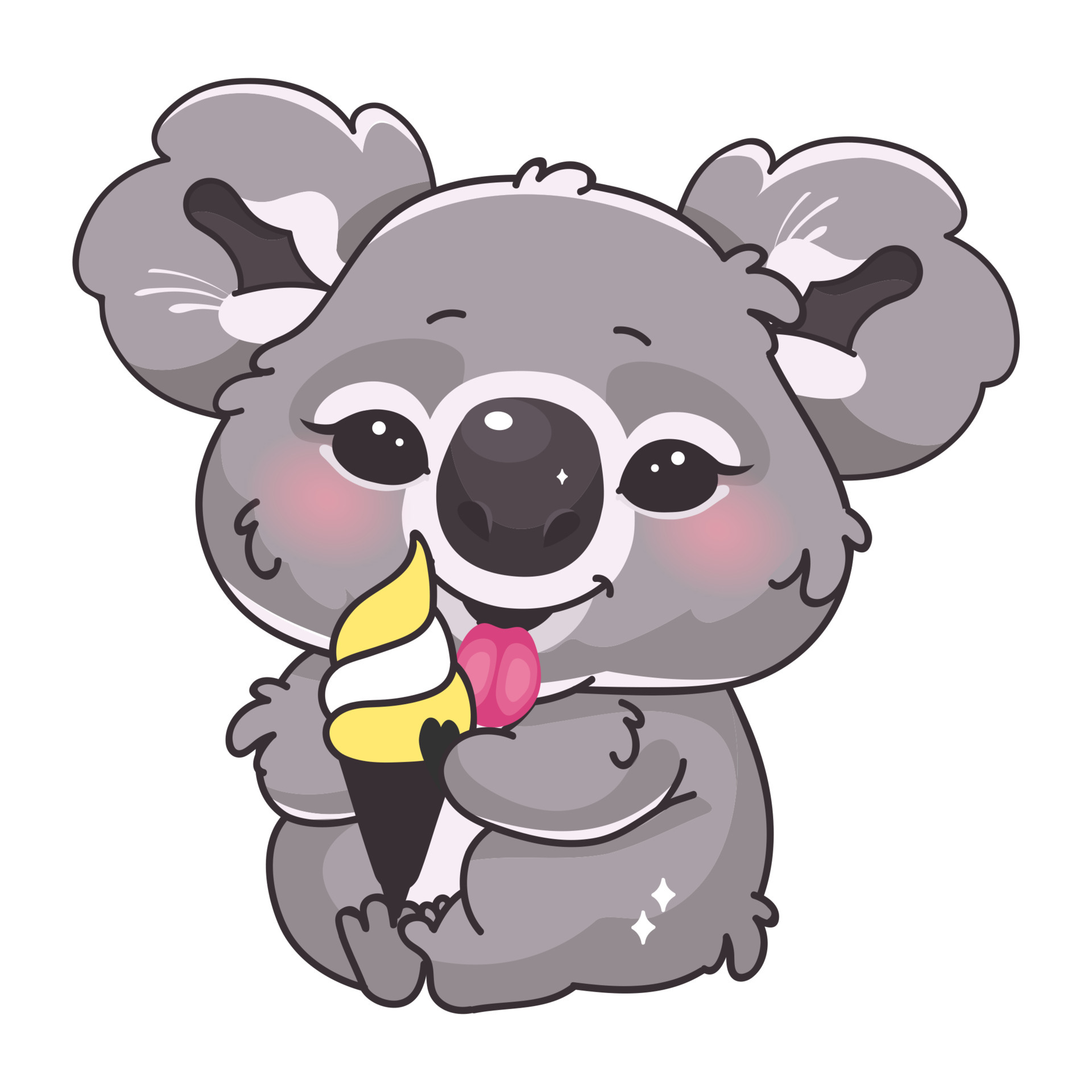 Cute koala kawaii cartoon vector character. Adorable and funny smiling  animal eating ice cream isolated sticker, patch. Anime baby koala bear  tasting sweets emoji on white background 4553199 Vector Art at Vecteezy