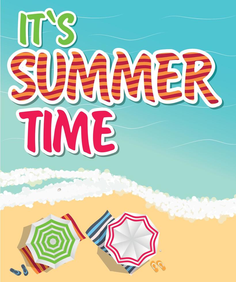 Fondo de horario de verano. Playa soleada en la ilustración de vector de estilo de diseño plano
