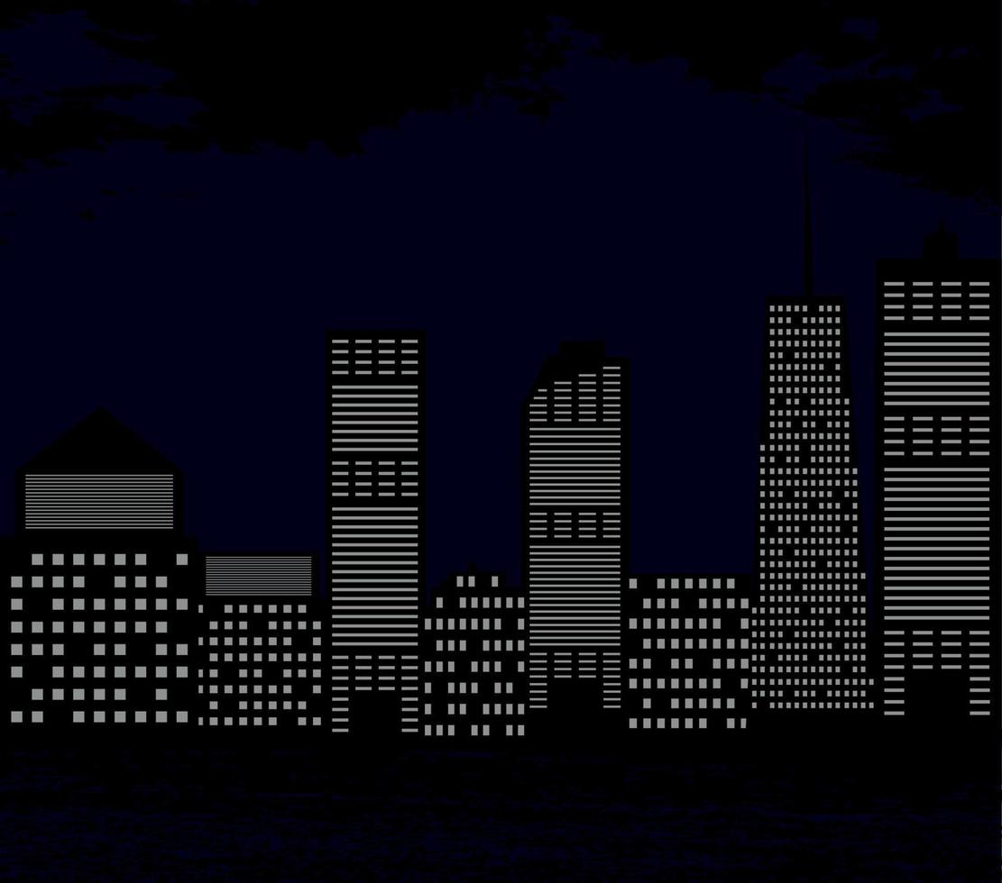 Silhouette of Big City on Background of Dark Sky. Vector Illustration.