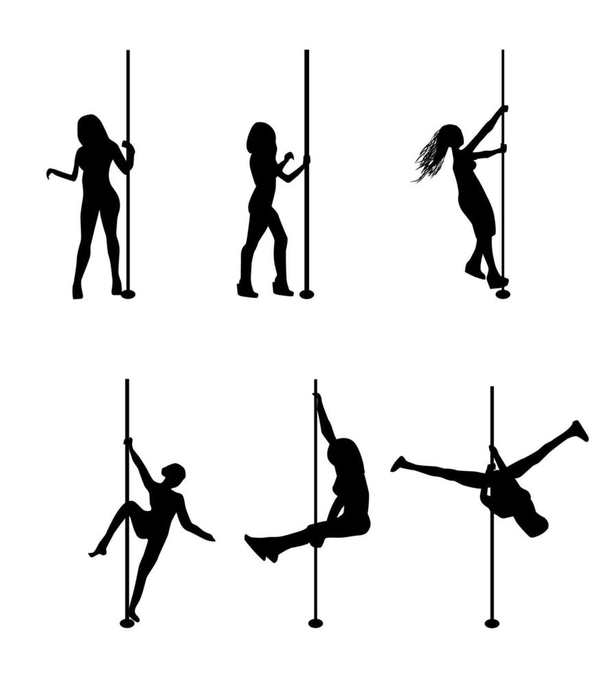 Silhouette of Dancing Striptease Girl on Pole. Vector Illustration.