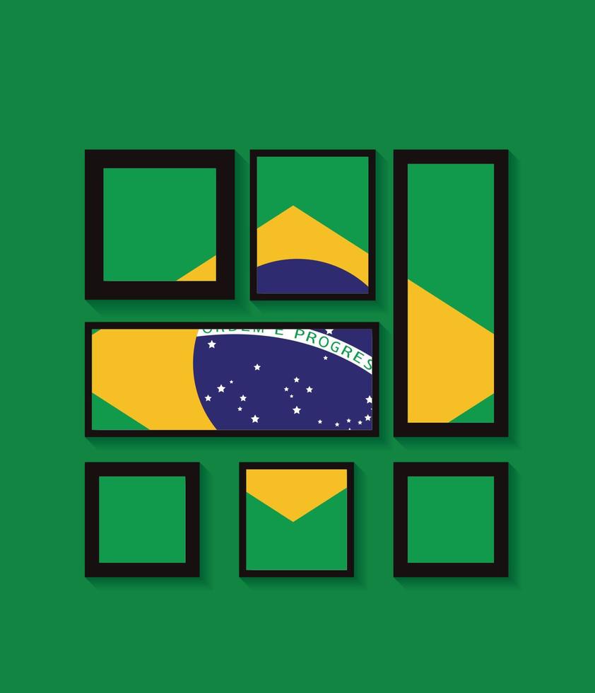 Pictures with the interpretation of the Brazilian flag. Vector Illustration.