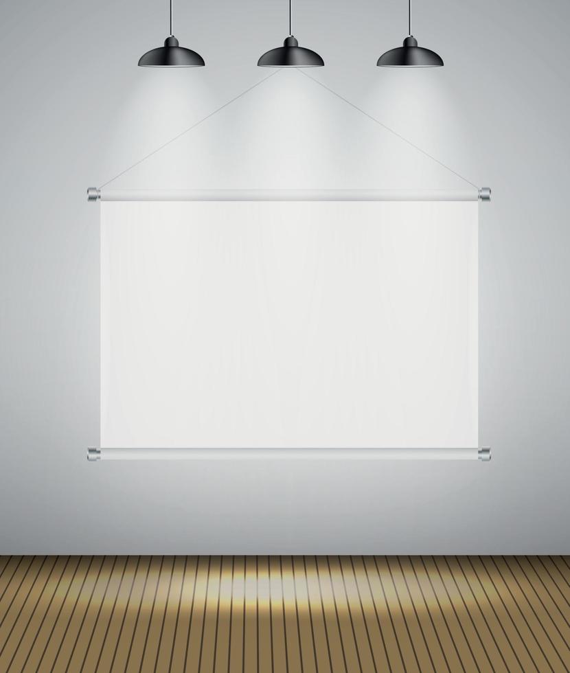 Abstract Gallery Background with Lighting Lamp and Frame. Empty Space for Your Text or Object vector