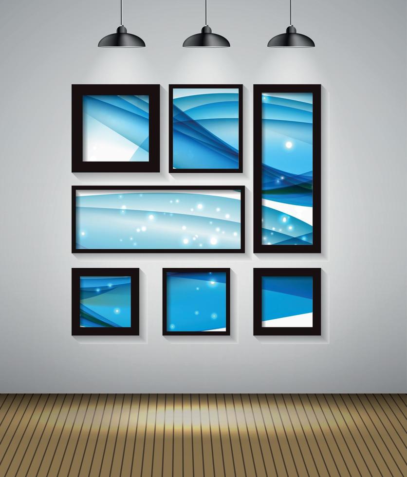 Abstract Gallery Background with Frame and Beautiful Wave. Vector Illustration
