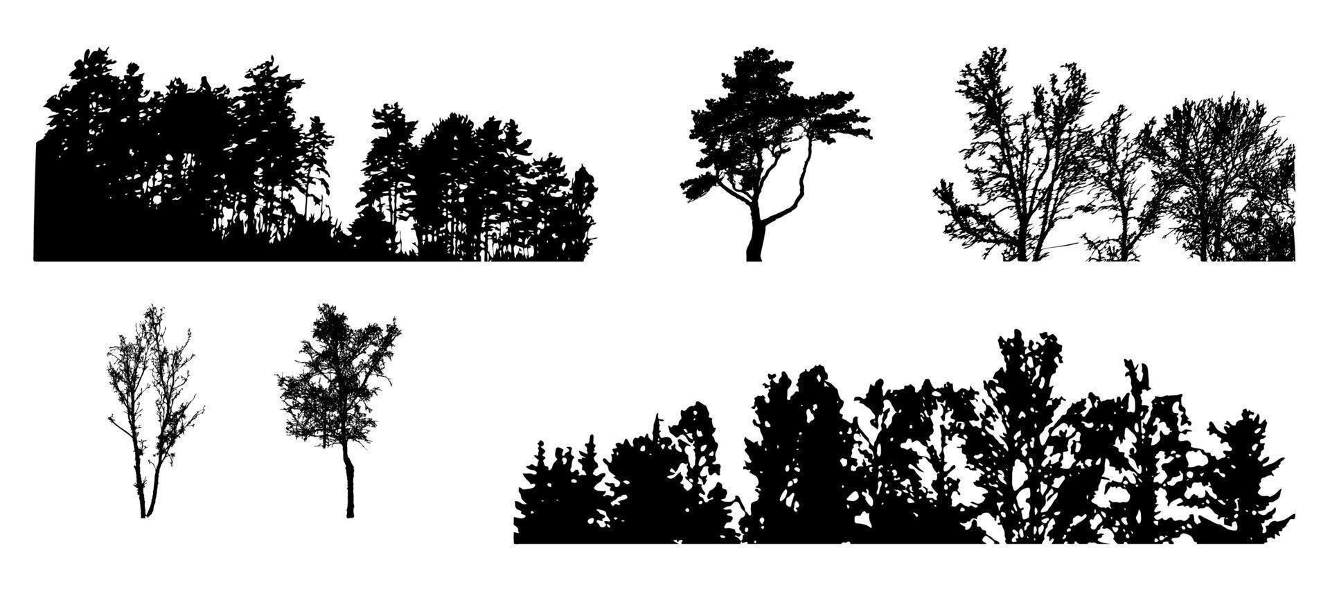 Set of Tree Silhouette Isolated on White Backgorund. Vecrtor Illustration. vector