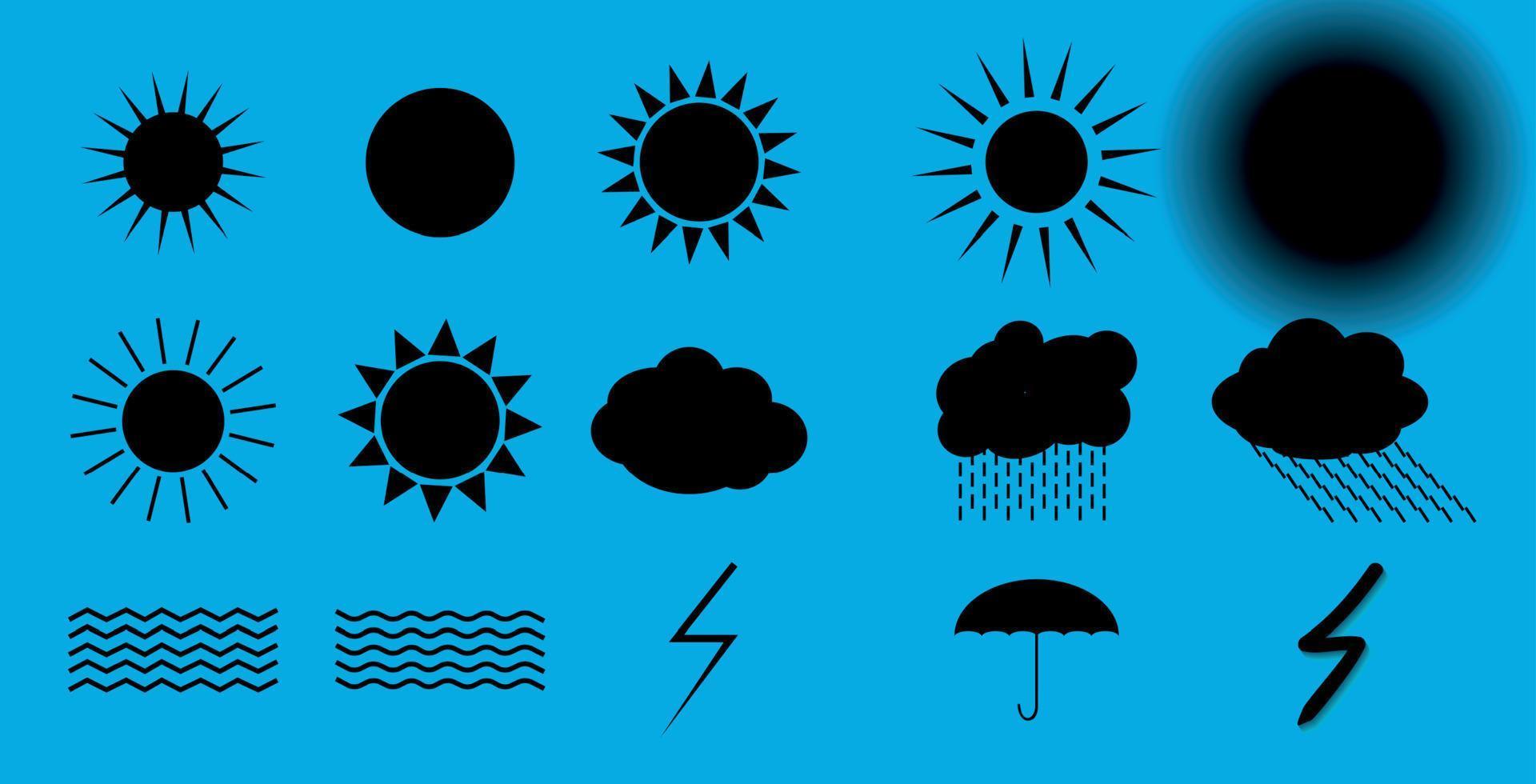 Set of symbols Sun, Clouds, Thunderstorm, Umbrella. Vector Illustration.