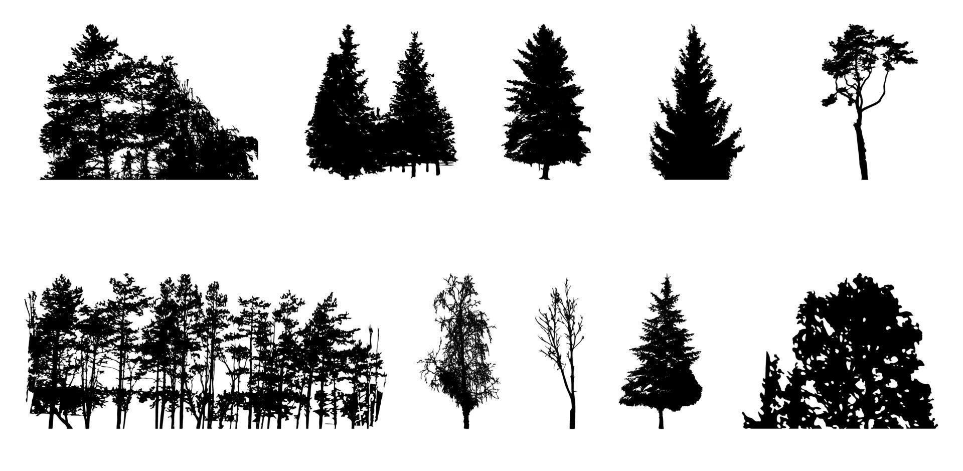 conjunto de silueta de árbol aislado sobre fondo blanco. vecrtor ilustración. vector