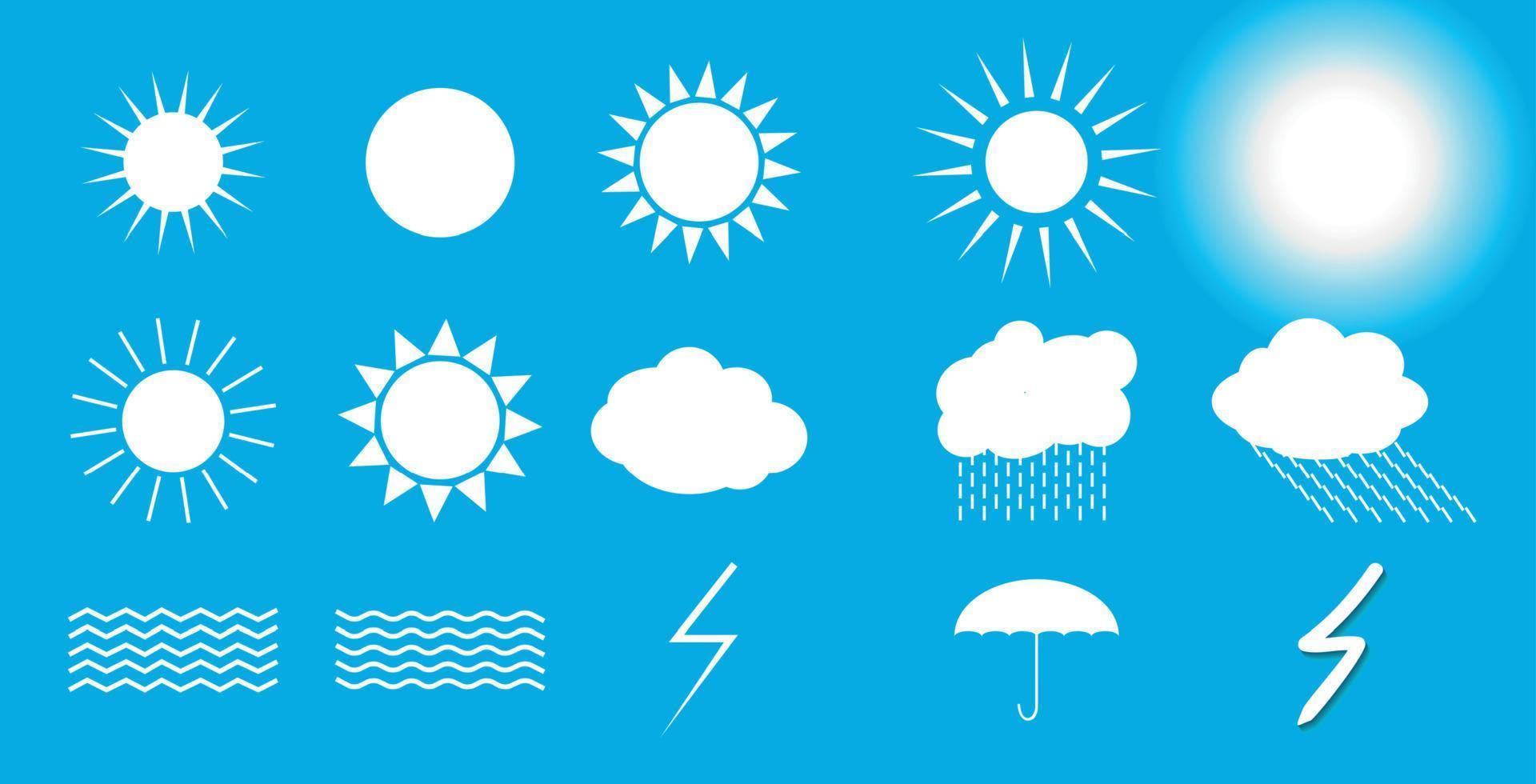 Set of symbols Sun, Clouds, Thunderstorm, Umbrella. Vector Illustration.