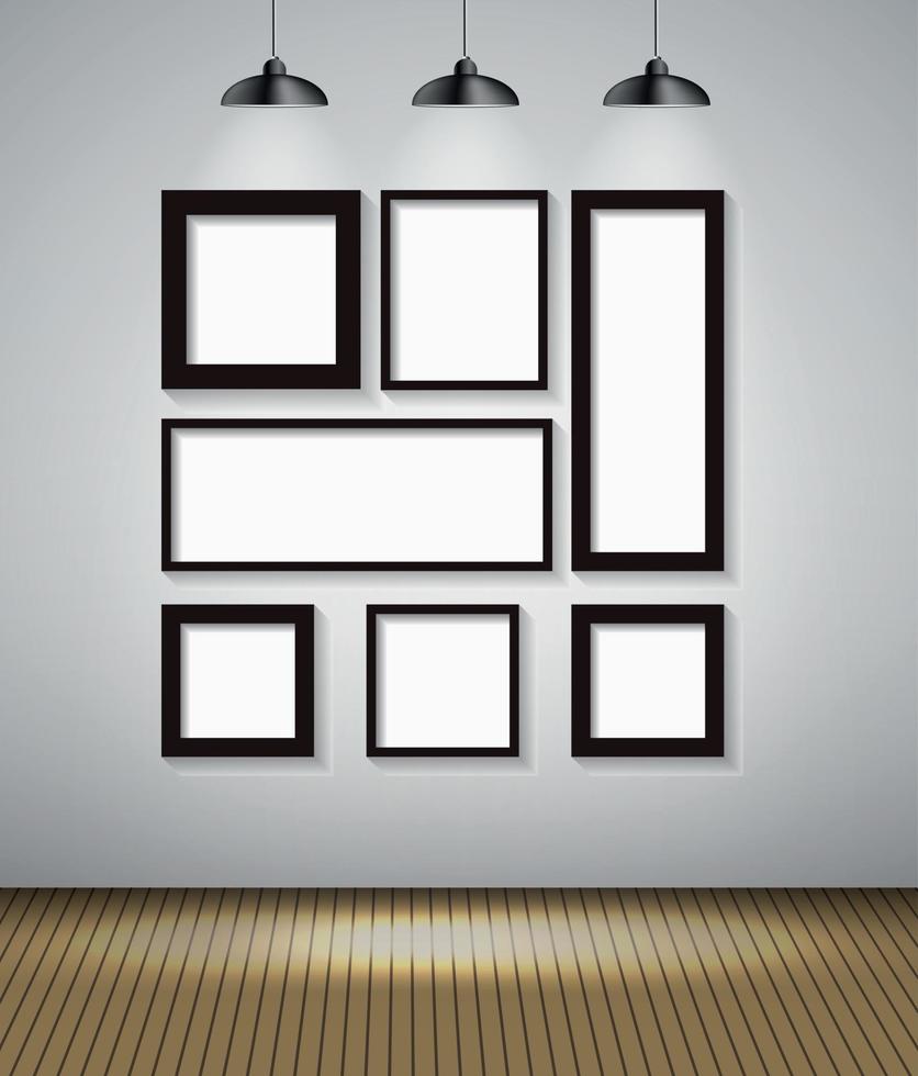 Fondo de galería abstracto con lámpara de iluminación y marco. espacio vacío para su texto u objeto vector