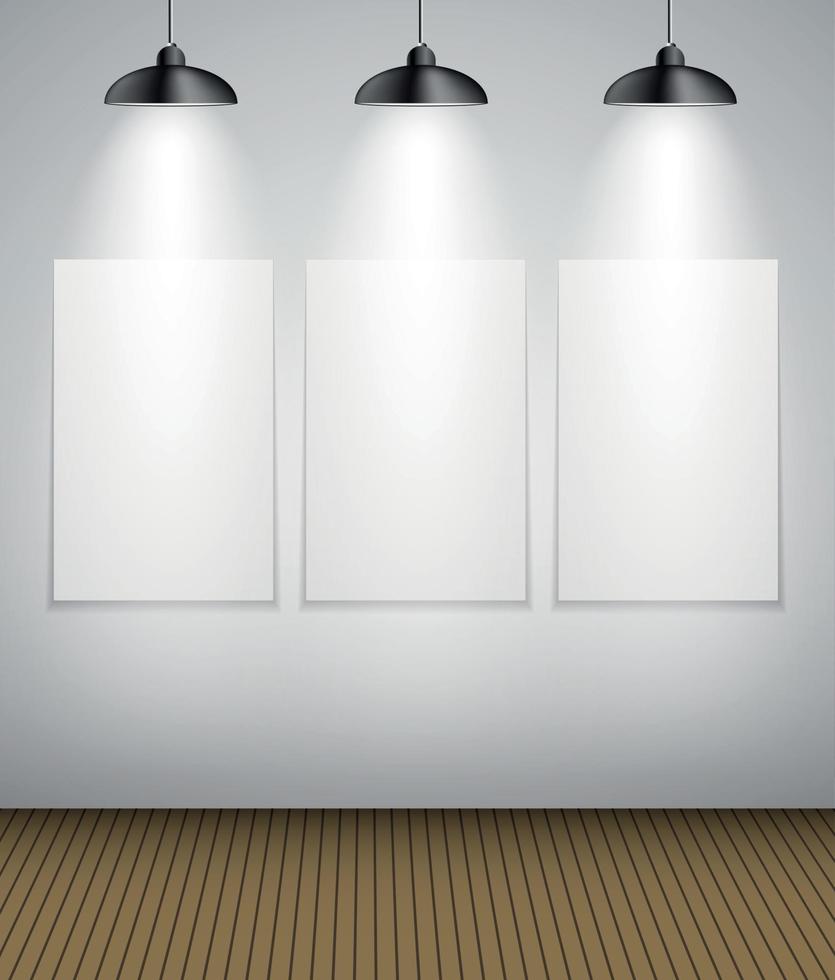 Abstract Gallery Background with Lighting Lamp and Frame. Empty Space for Your Text or Object vector
