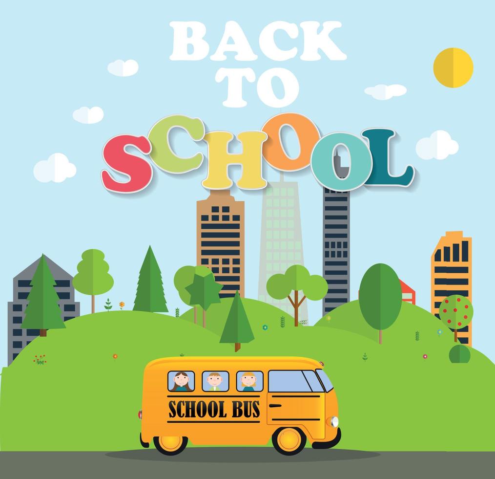 Back to School Background with Yellow Bus Vector Illustration