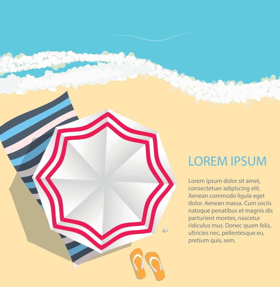 Summer Time Background. Sunny Beach in Flat Design Style Vector Illustration