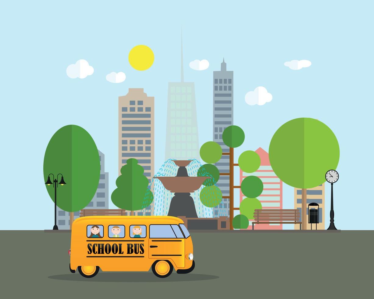 Back to School Background with Yellow Bus Vector Illustration