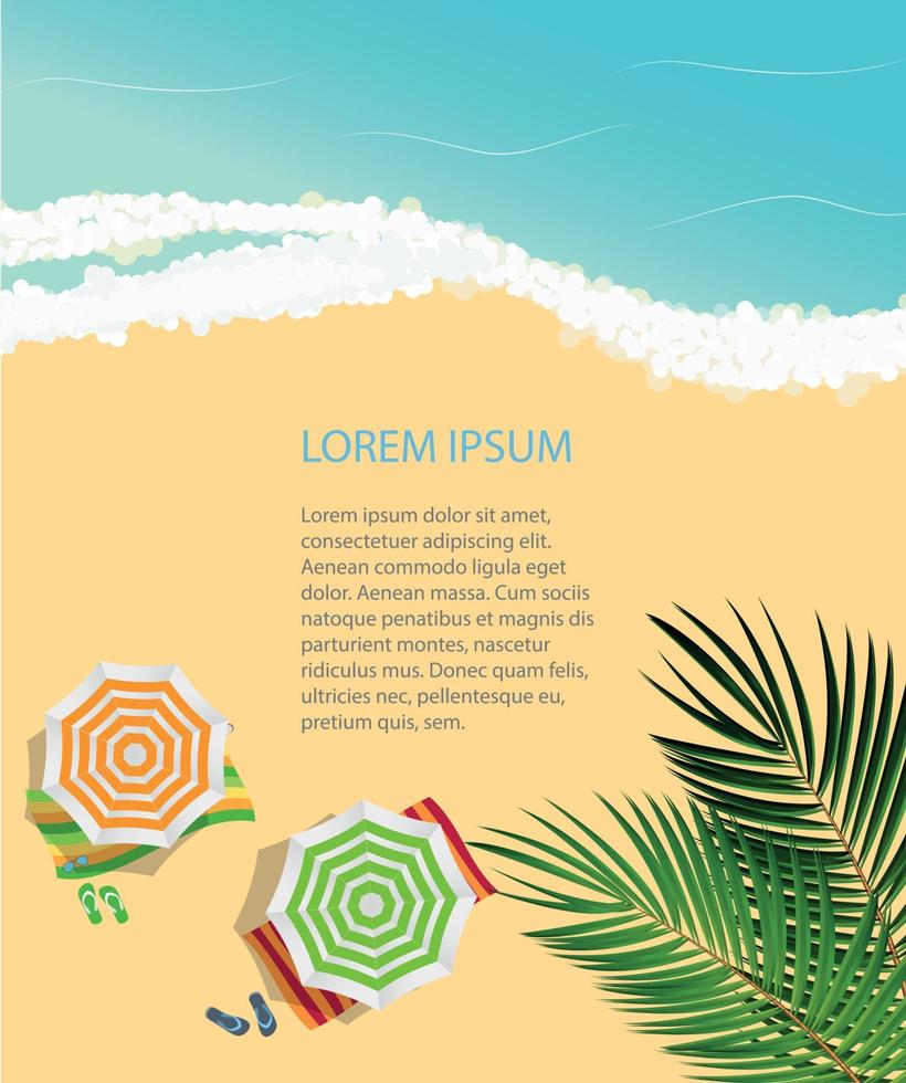 Summer Time Background. Sunny Beach in Flat Design Style Vector Illustration