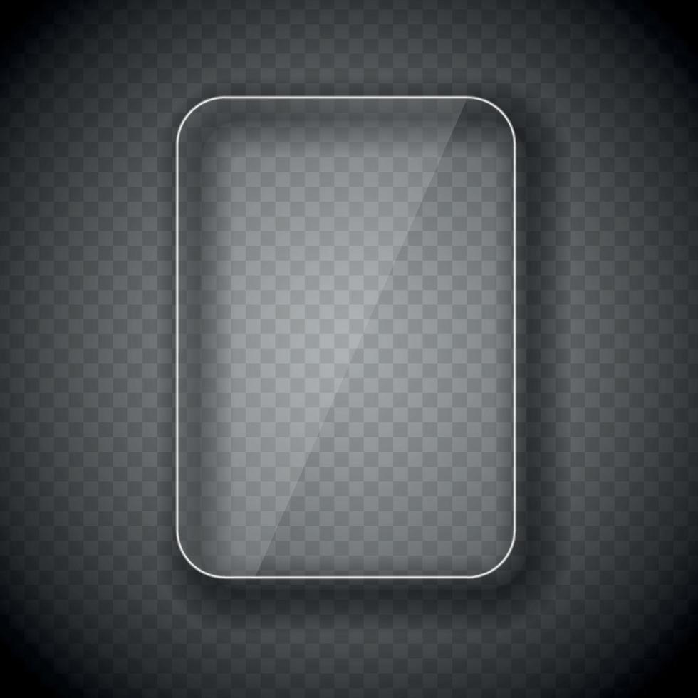 Glass Frame, Rectangular Button on Checkered  Abstract Transparent Background. Vector Illustration