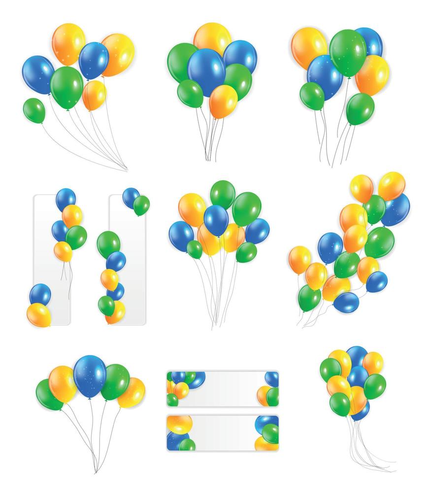 Big Set of  Balloons in Brazil Flag Colors, Vector Illustration