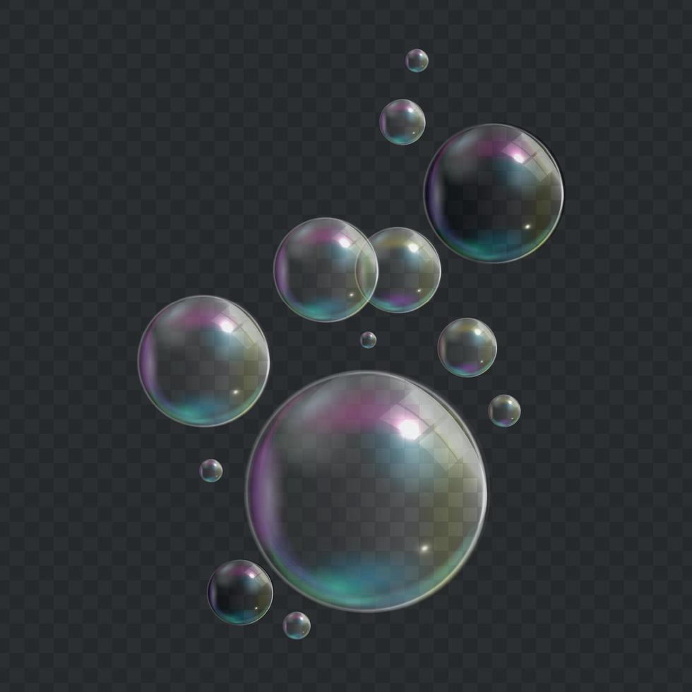 burbujas transparentes sobre fondo oscuro. ilustración vectorial vector