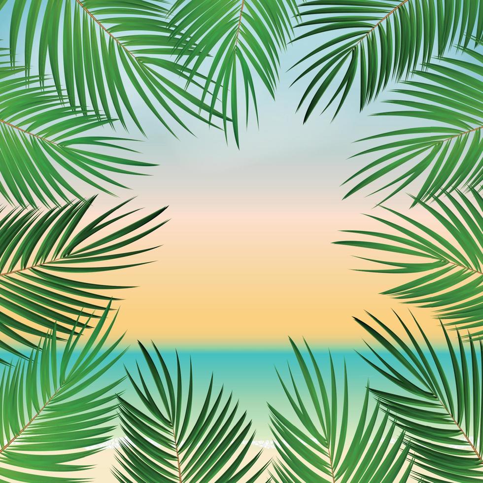 Summer Time Palm Leaf Seaside Vector Background Illustration