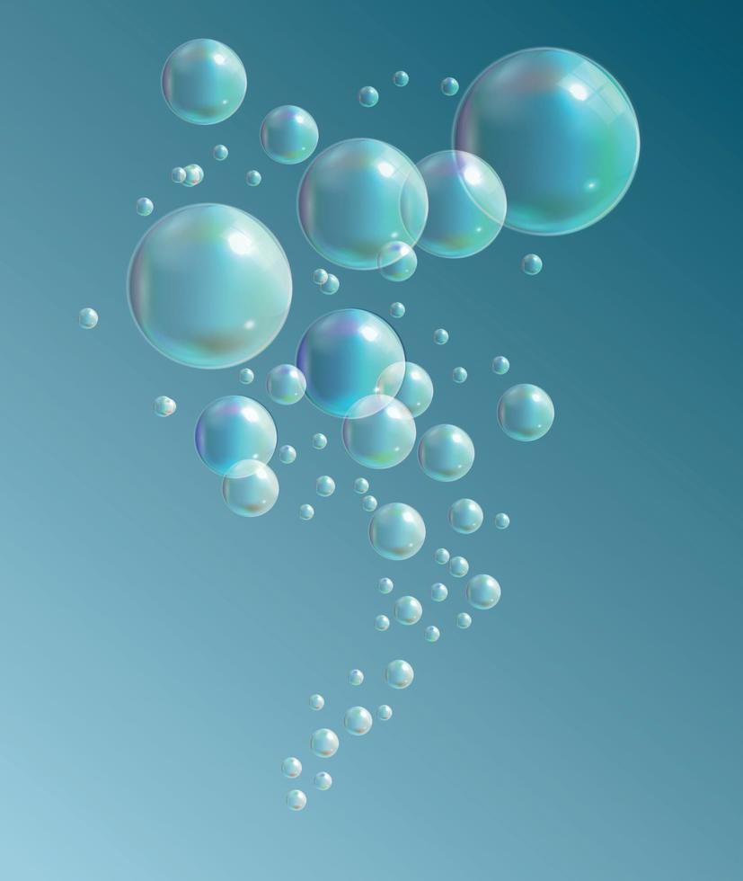 burbujas transparentes sobre fondo azul oscuro. ilustración vectorial vector