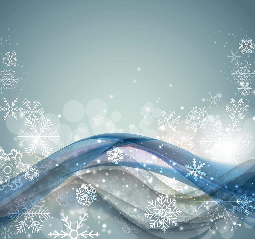 Fondo abstracto de onda de Navidad y año nuevo con luces y copos de nieve. ilustración vectorial vector