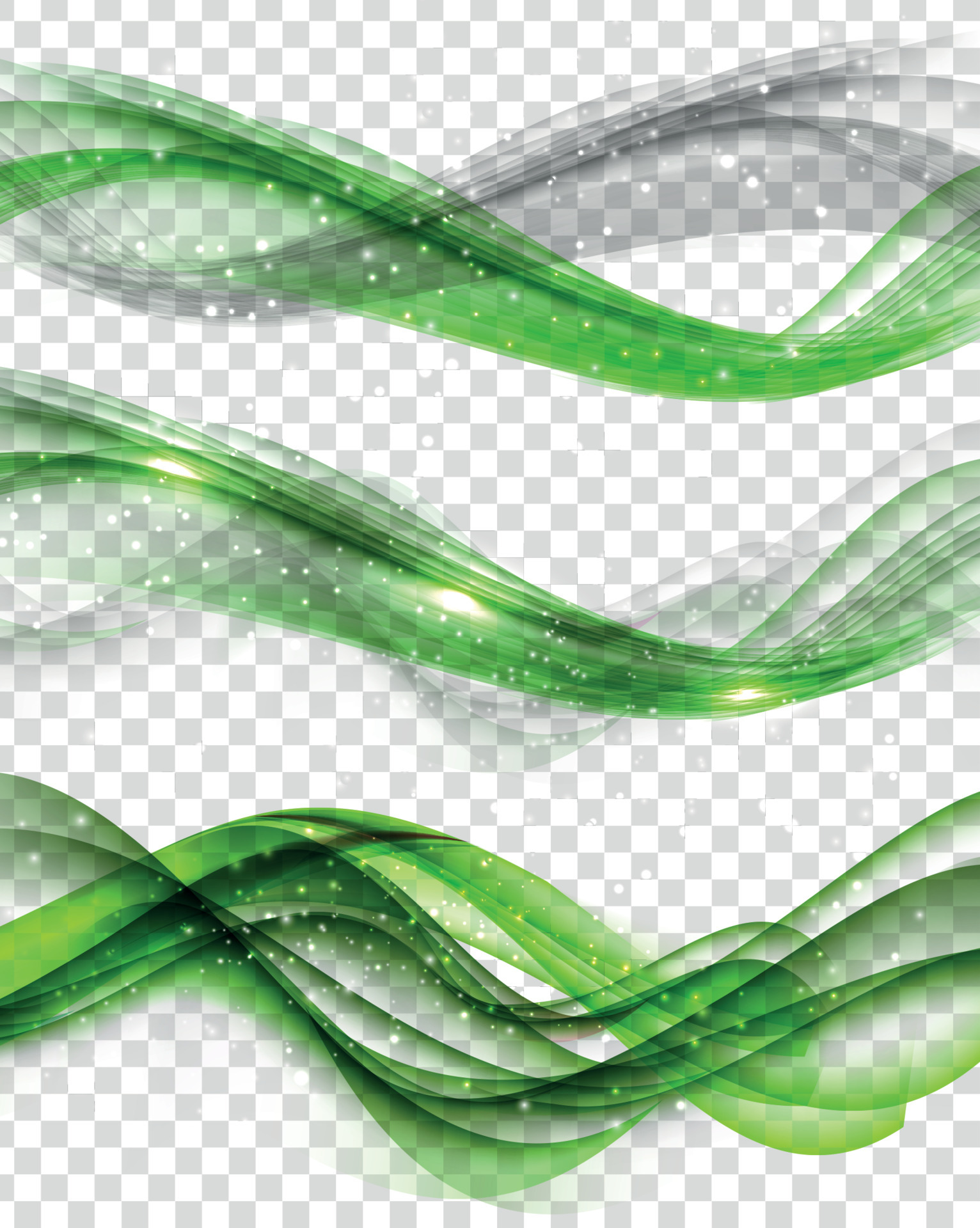 Abstract Blue Wave SAbstract Green Wave Set on Transparent Background